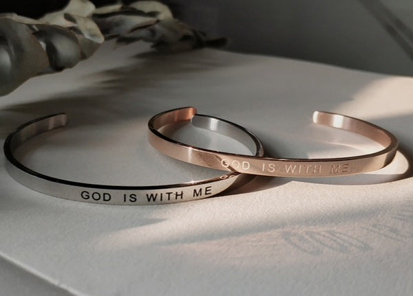 God Is King Expandable, Adjustable Christian Charm Bangle Bracelet Old World Rose